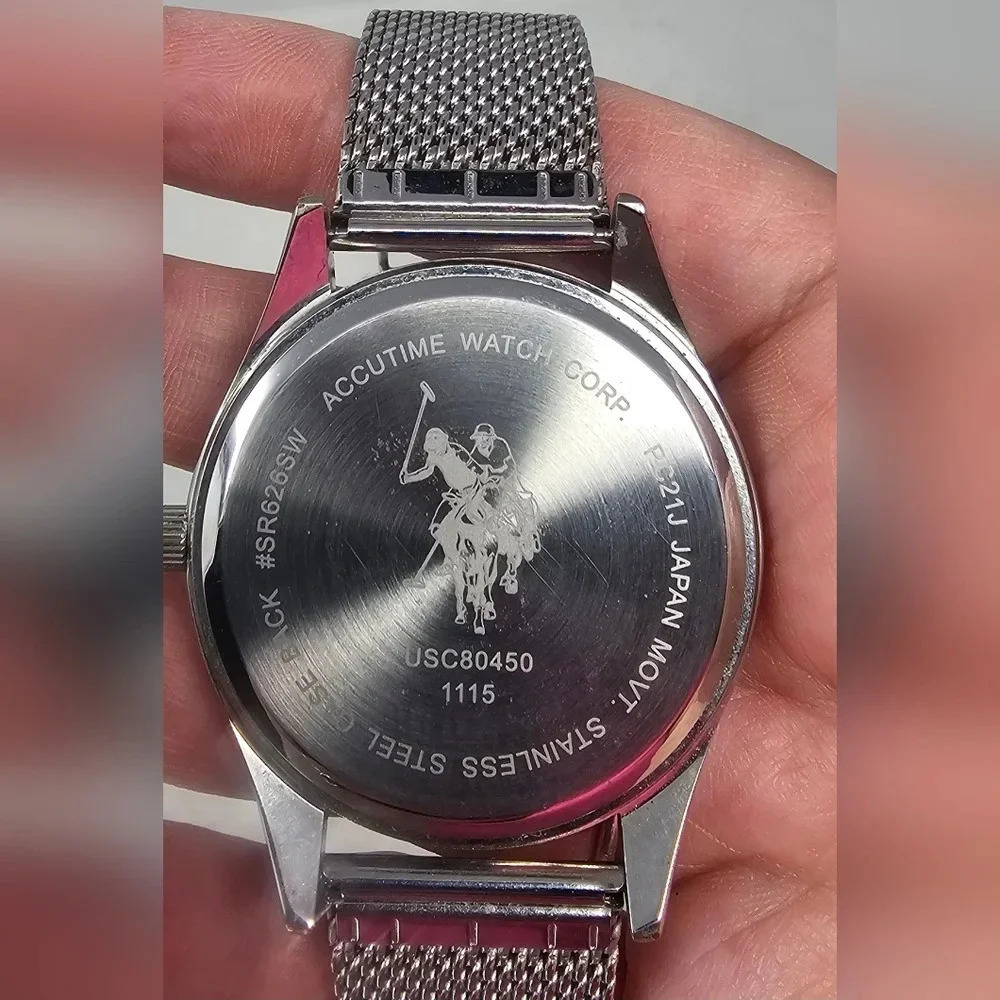 U.S. POLO ASSN. STAINLESS STEEL Silver Band White Dial Watch WORKS New Battery - Picture 5 of 13